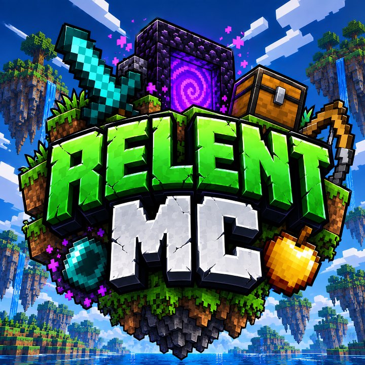 RelentMC logo: a floating Skyblock island
